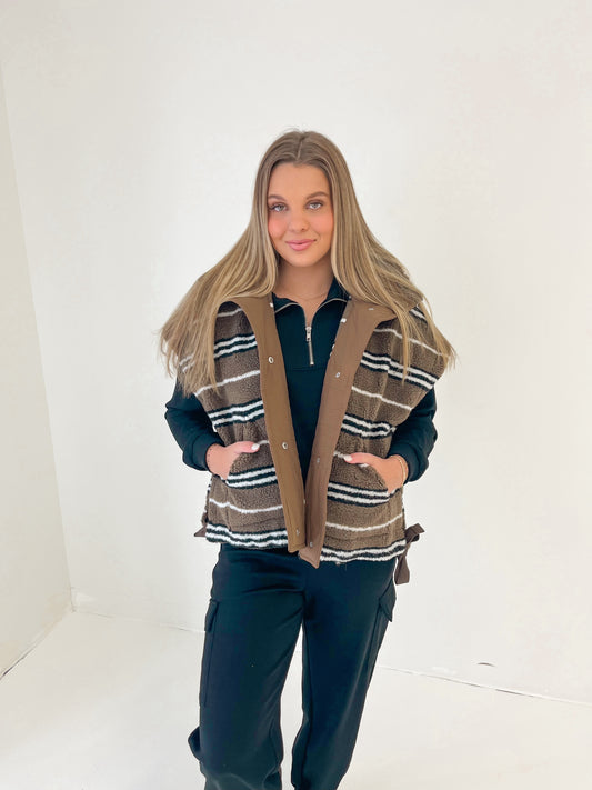 Soft Stripe Sherpa Vest | Mocha