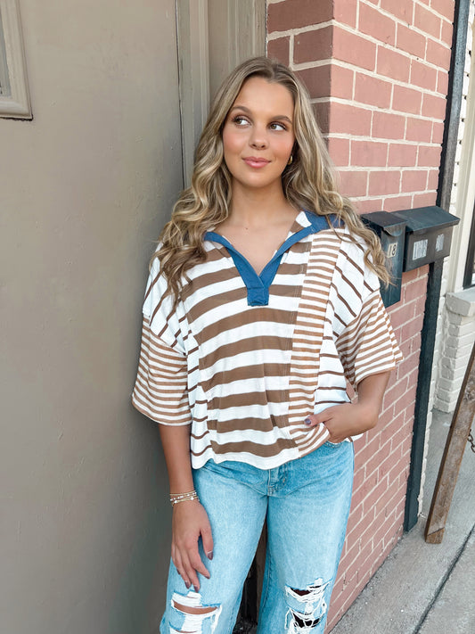 Level Best Stripe Patchwork Top