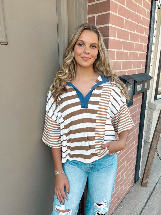 Level Best Stripe Patchwork Top