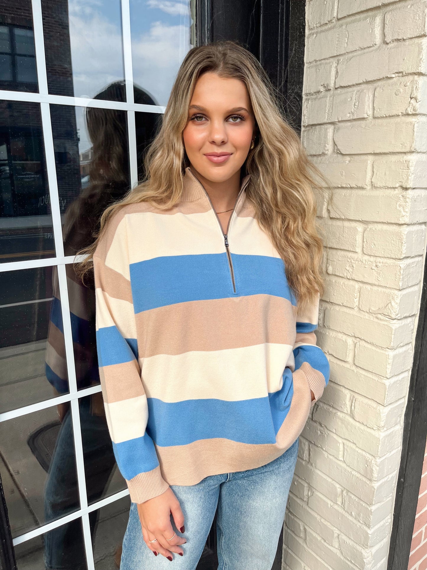 Haiden Striped Pullover | Mocha/Blue