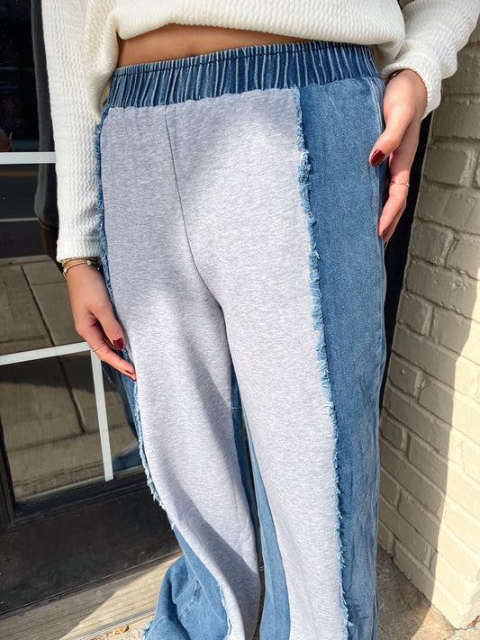 So Chill Denim Terry Pants | Denim/Light Grey