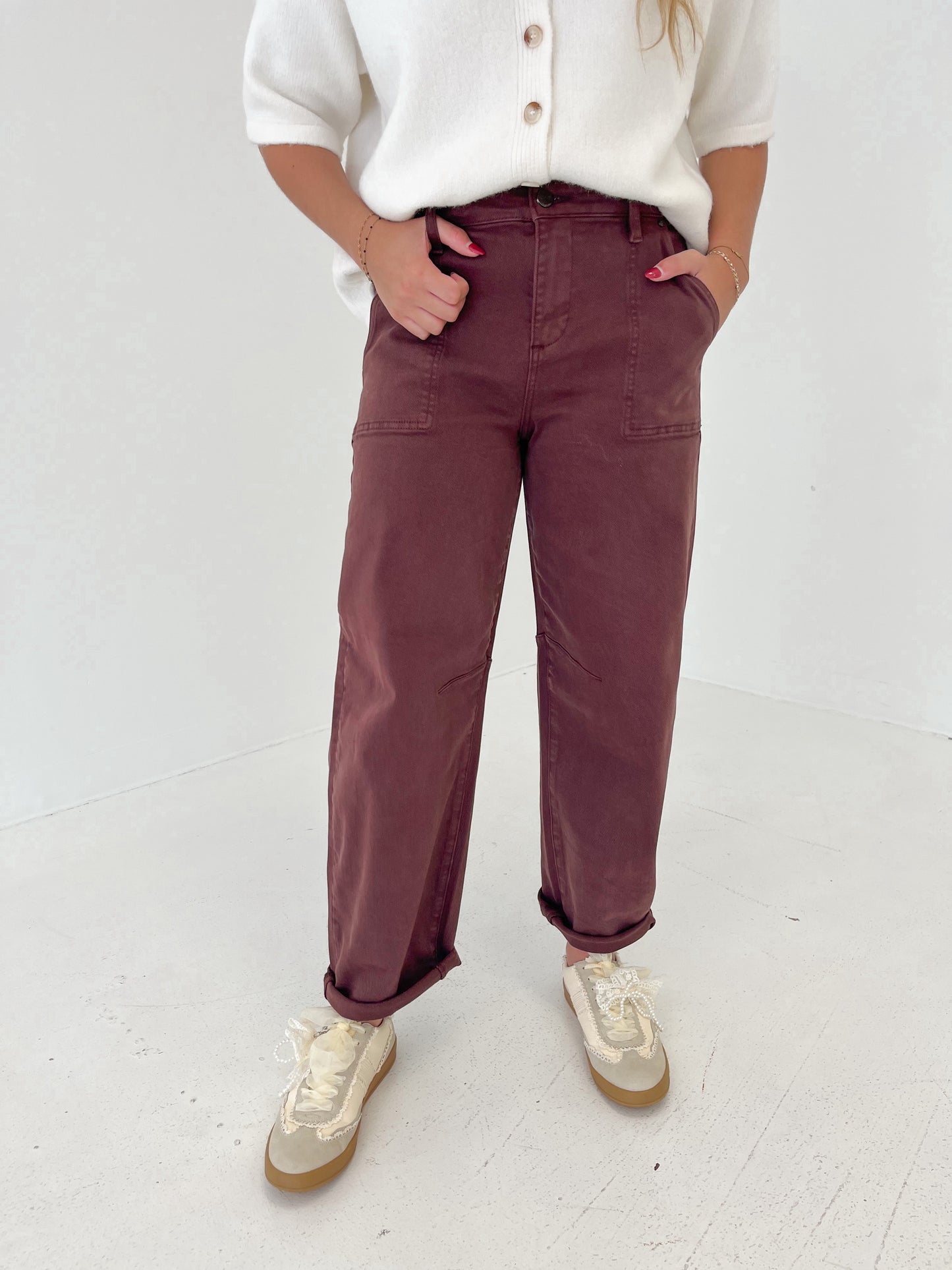High Rise Barrel Pants | Chocolate Brown