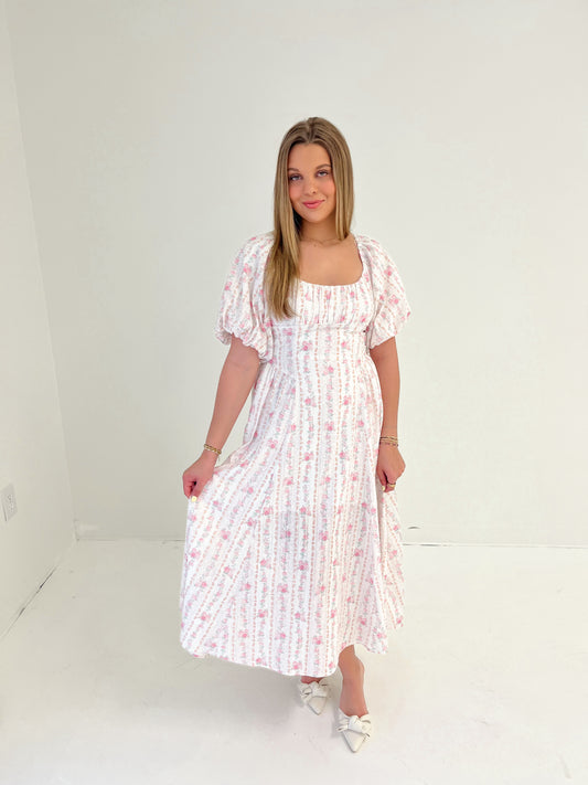 Pretty Petals Midi Dress | Pink Floral