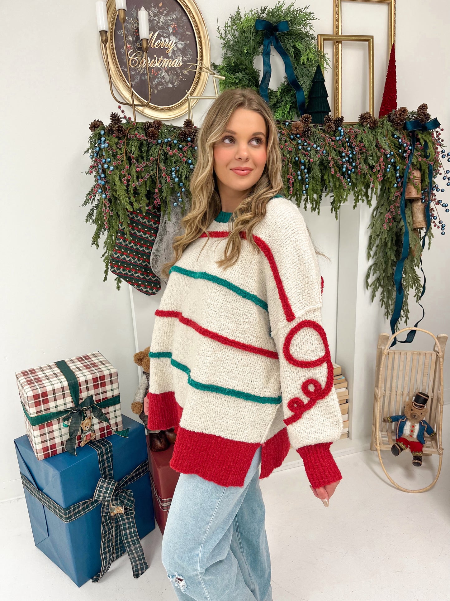 Festive Stripes Oversized Sweater