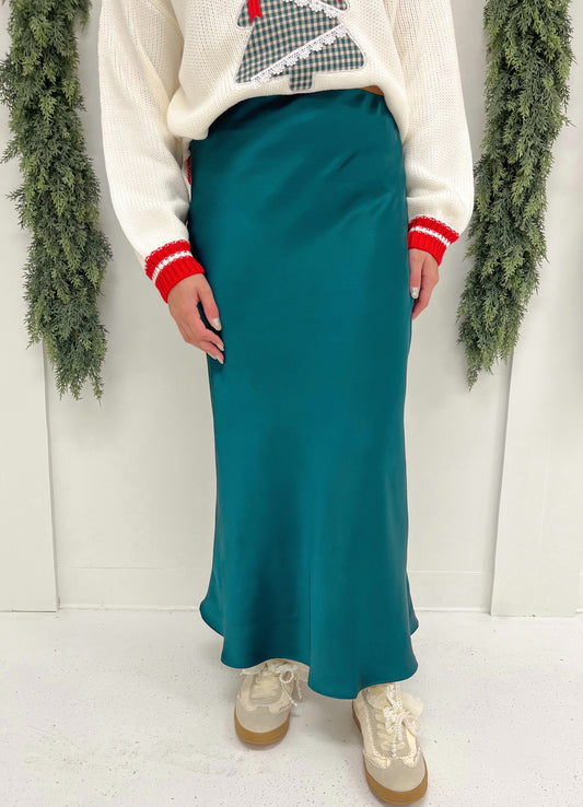 Emerald Muse Satin Skirt | Dark Green
