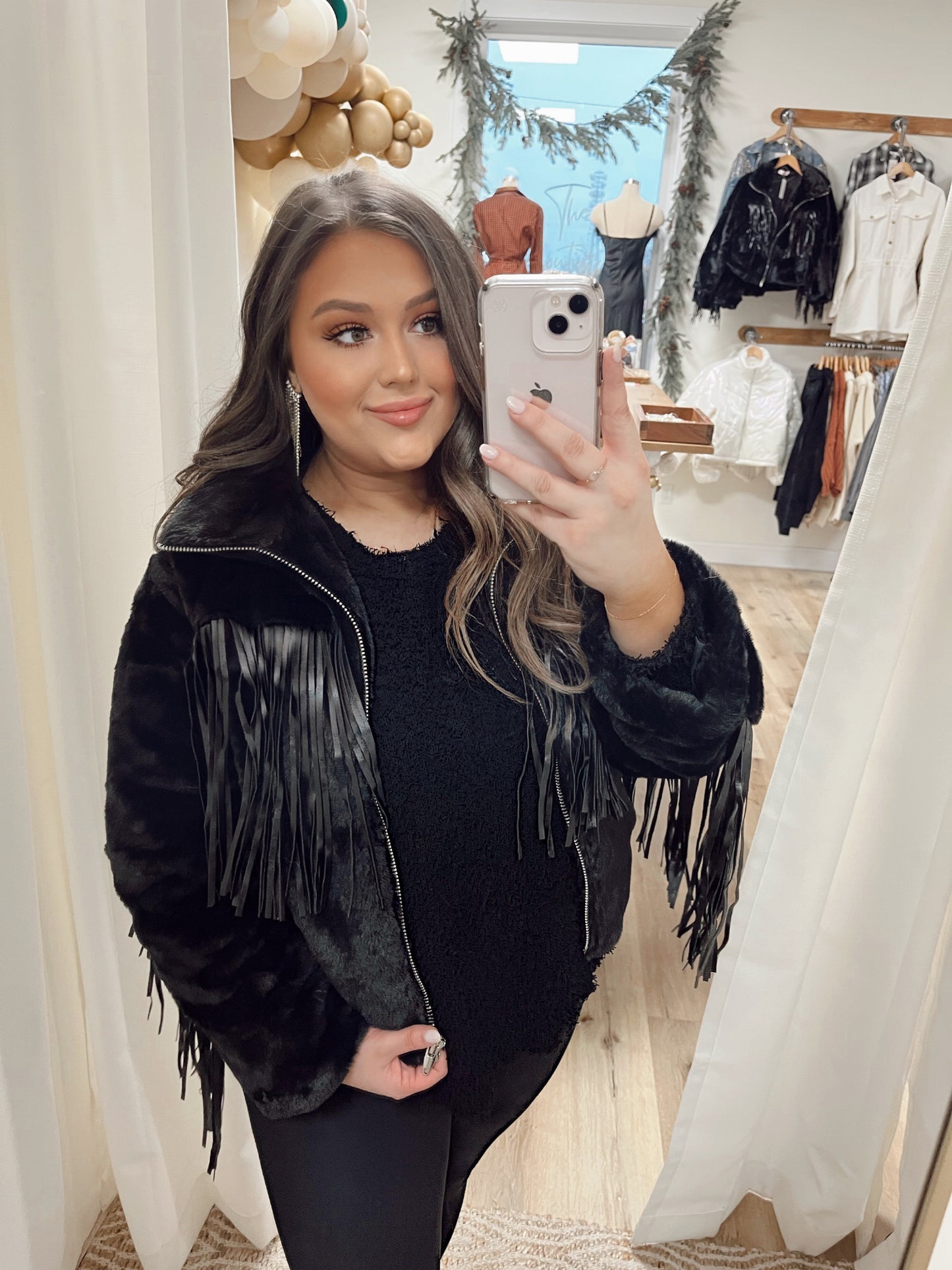 Buddy Love Skylar Fringe Faux Fur Jacket | Black